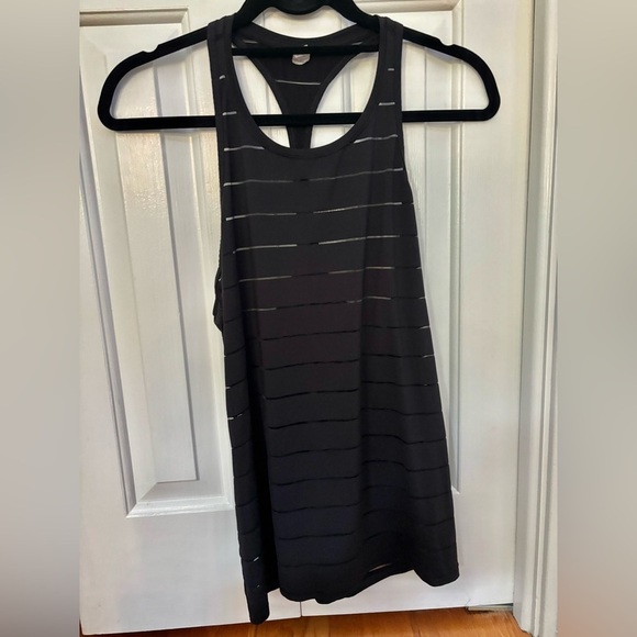 Athleta Stripe Mesh Tank -Black Workout Top - Picture 2 of 9